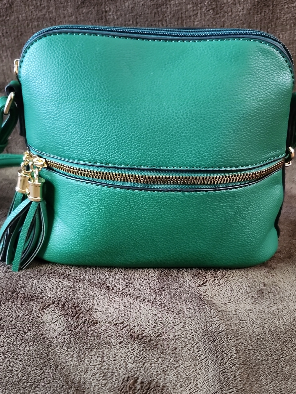 Green Faux  Leather Crossbody Bag with Tassel Accent - Picture 2 of 7